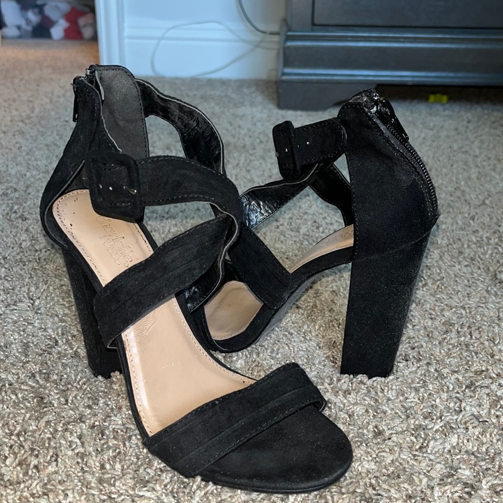 Black 3/4 inch Zipper Heels by Charlotte Russe